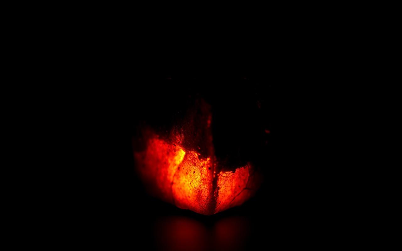 Glowing ember inside a coconut charcoal cube